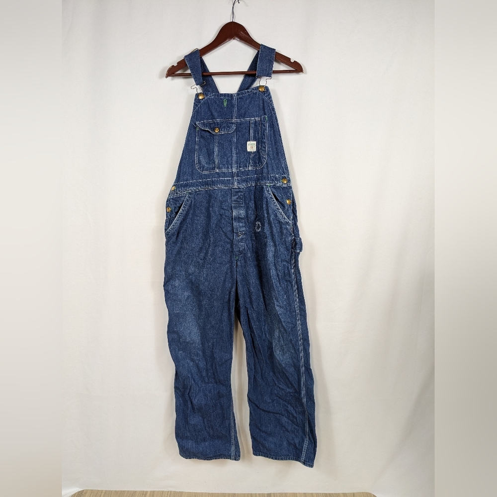 Vtg 1950s Jack Rabbit Dark Denim Low Back Overalls Measure 34x28 Sanforized A121
